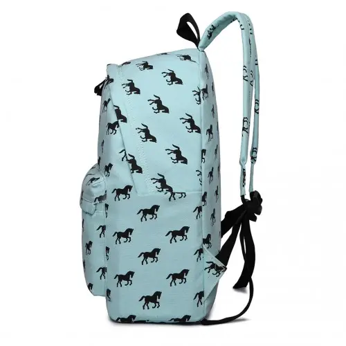 E1401H - Miss Lulu Horse-Print Cotton Canvas School Backpack - Blue - Image 3