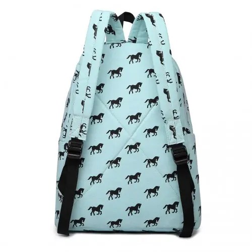 E1401H - Miss Lulu Horse-Print Cotton Canvas School Backpack - Blue - Image 4