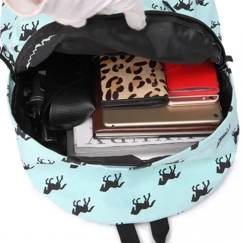E1401H - Miss Lulu Horse-Print Cotton Canvas School Backpack - Blue - Image 7