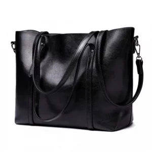 E6709 - Miss Lulu Trendy Womens Tote Bags Wax Leather - Black