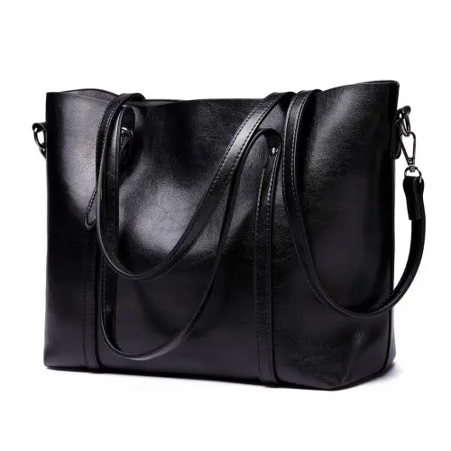 E6709 - Miss Lulu Trendy Womens Tote Bags Wax Leather - Black