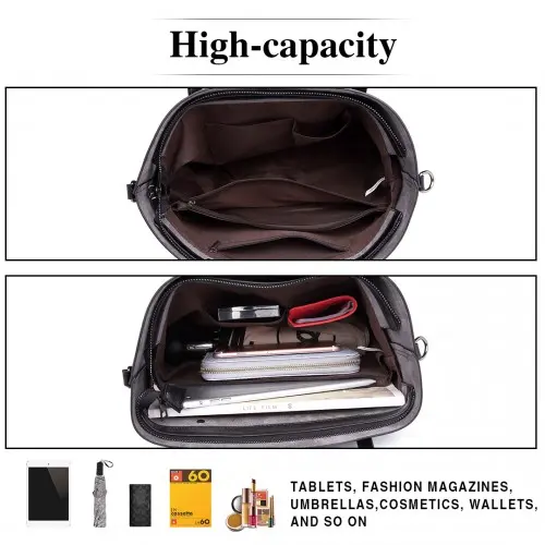 E6709 - Miss Lulu Trendy Womens Tote Bags Wax Leather - Black - Image 6