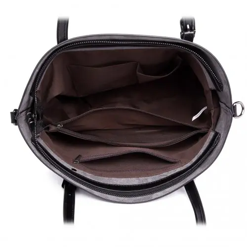 E6709 - Miss Lulu Trendy Womens Tote Bags Wax Leather - Black - Image 7