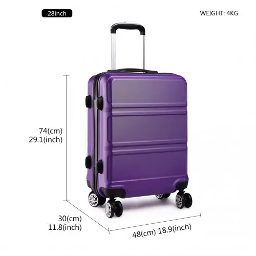 K1871-1L - Kono ABS 28 Inch Sculpted Horizontal Design Suitcase - Purple - Image 7