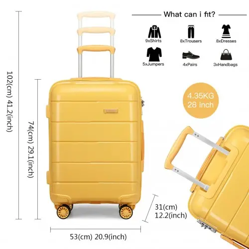 K1997L - KONO 28 INCH HARD SHELL PP SUITCASE - YELLOW - Image 4