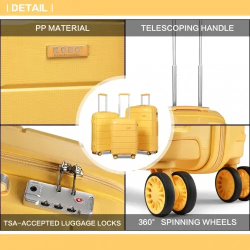 K1997L - KONO 28 INCH HARD SHELL PP SUITCASE - YELLOW - Image 8