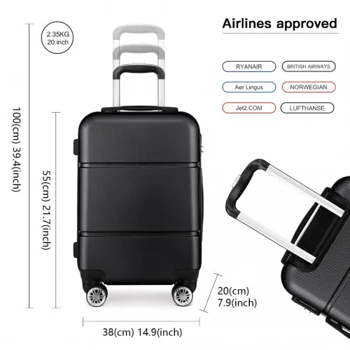 K1995L - Kono Hard Shell ABS Carry On Suitcase 20 Inch - Black - Image 4