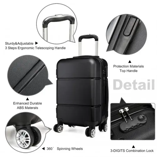 K1995L - Kono Hard Shell ABS Carry On Suitcase 20 Inch - Black - Image 6