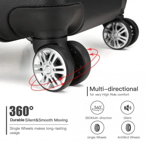 K1995L - Kono Hard Shell ABS Carry On Suitcase 20 Inch - Black - Image 7