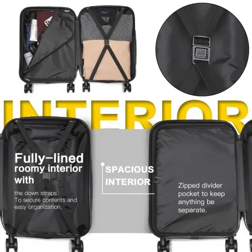 K1995L - Kono Hard Shell ABS Carry On Suitcase 20 Inch - Black - Image 8