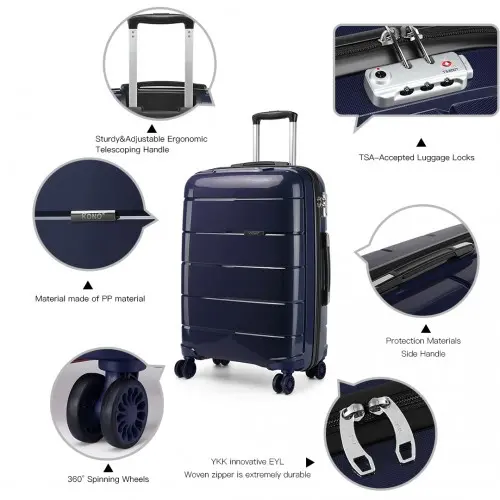 K1997L - KONO 24 INCH HARD SHELL PP SUITCASE - NAVY - Image 6