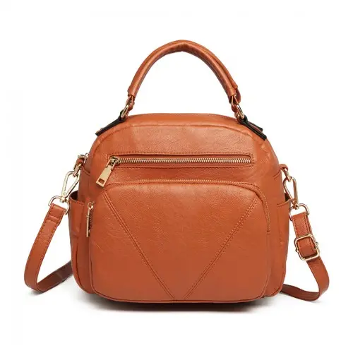 LB6907 - Miss Lulu Bowler Style Shoulder Bag - Brown - Image 2