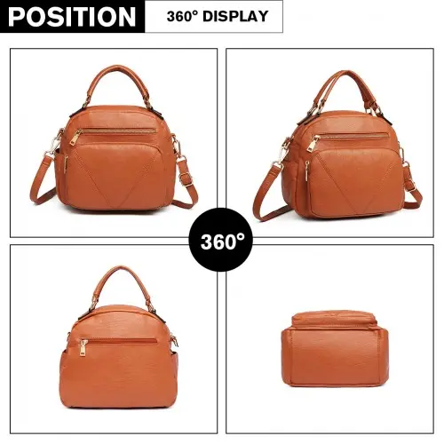 LB6907 - Miss Lulu Bowler Style Shoulder Bag - Brown - Image 3