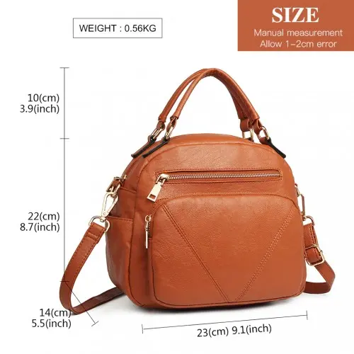 LB6907 - Miss Lulu Bowler Style Shoulder Bag - Brown - Image 4