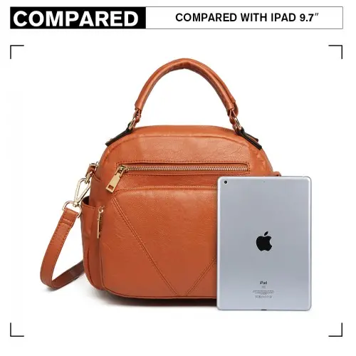 LB6907 - Miss Lulu Bowler Style Shoulder Bag - Brown - Image 5