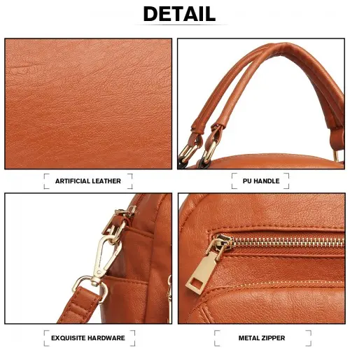 LB6907 - Miss Lulu Bowler Style Shoulder Bag - Brown - Image 6