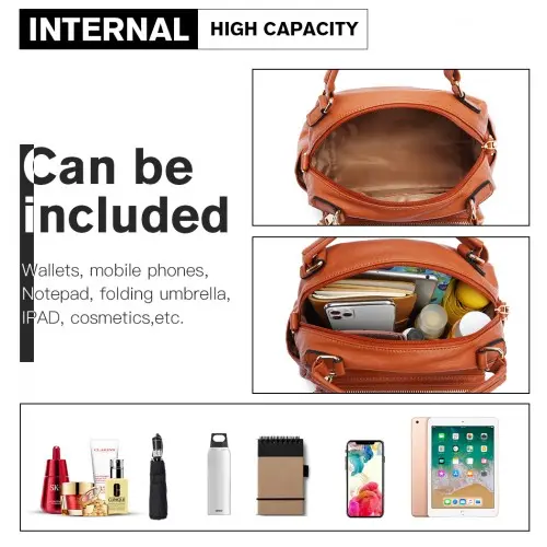 LB6907 - Miss Lulu Bowler Style Shoulder Bag - Brown - Image 7