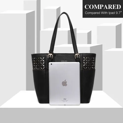 LG1943 - MISS LULU LASER CUT OUT TOTE SHOPPER BAG - BLACK - Image 5