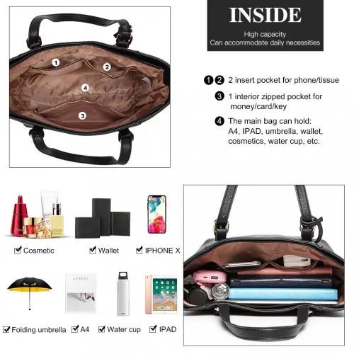 LG1943 - MISS LULU LASER CUT OUT TOTE SHOPPER BAG - BLACK - Image 7