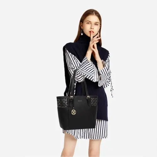 LG1943 - MISS LULU LASER CUT OUT TOTE SHOPPER BAG - BLACK - Image 8