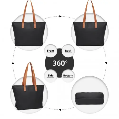 LH2240 - Miss Lulu Casual Waterproof Shopping Tote Bag - Black - Image 3