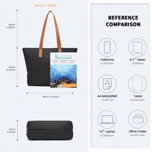 LH2240 - Miss Lulu Casual Waterproof Shopping Tote Bag - Black - Image 4