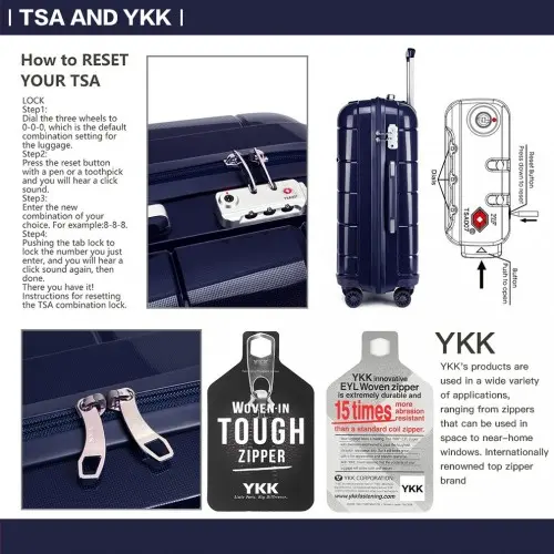 K1997L - KONO 24 INCH HARD SHELL PP SUITCASE - NAVY - Image 18