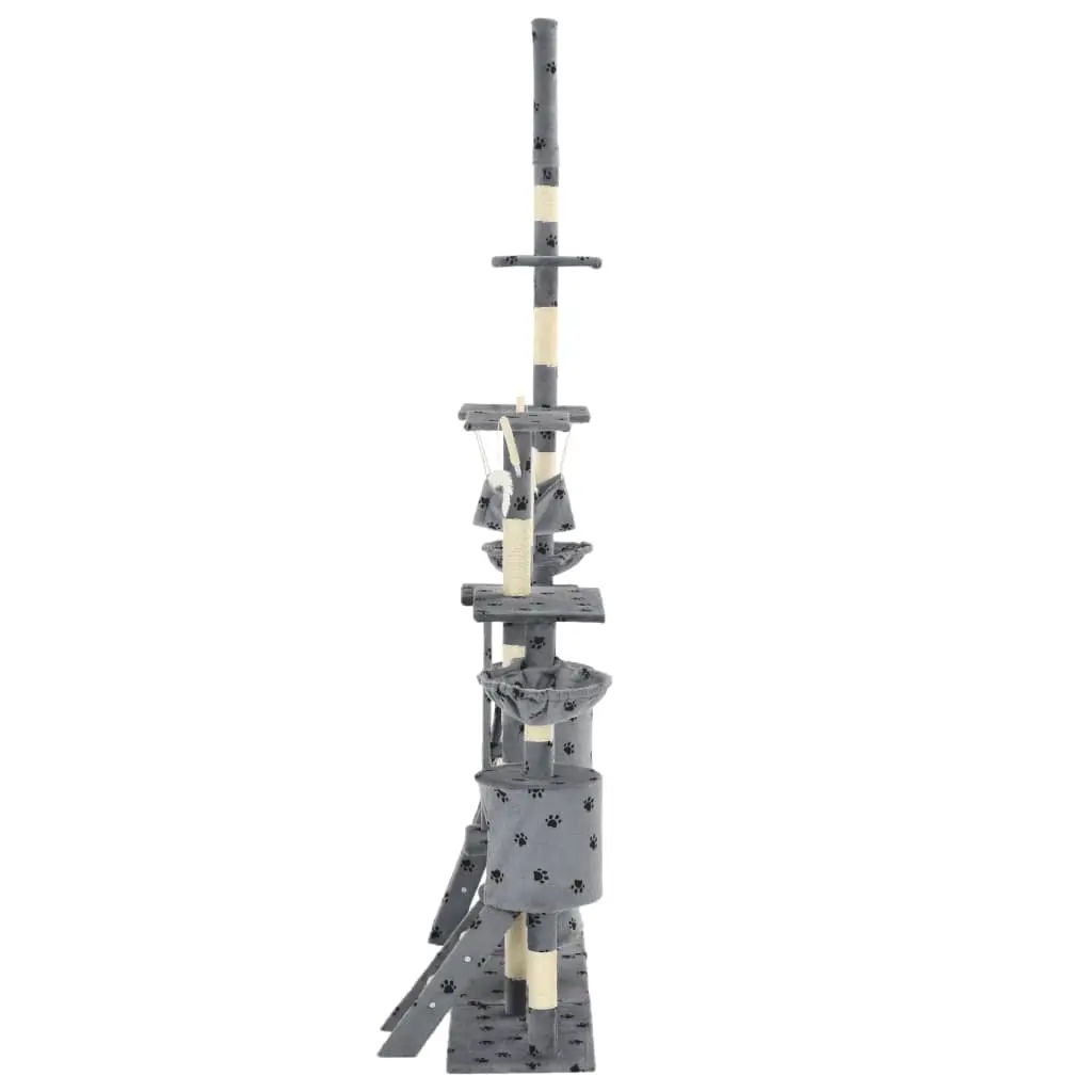 vidaXL Cat Tree with Sisal Scratching Posts 230-250 cm Paw Prints Grey - Image 4