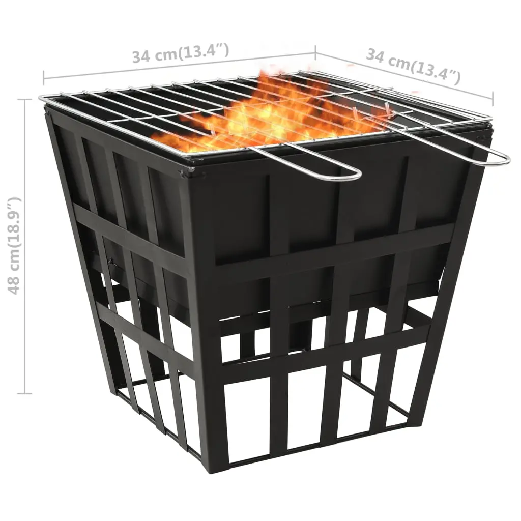 vidaXL 2-in-1 Fire Pit and BBQ 34x34x48 cm Steel - Image 6