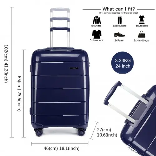 K1997L - KONO 24 INCH HARD SHELL PP SUITCASE - NAVY - Image 23