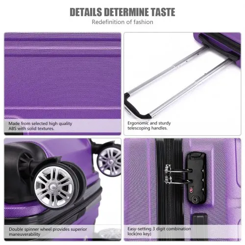 K1871-1L - Kono ABS 28 Inch Sculpted Horizontal Design Suitcase - Purple - Image 11