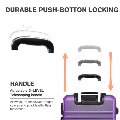 K1871-1L - Kono ABS 28 Inch Sculpted Horizontal Design Suitcase - Purple - Image 12