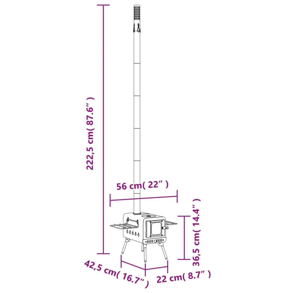 vidaXL Tent Wood Stove with Chimney and Foldable Legs Black Steel - Image 11