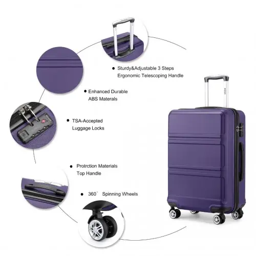 K1871-1L - Kono ABS 28 Inch Sculpted Horizontal Design Suitcase - Purple - Image 21