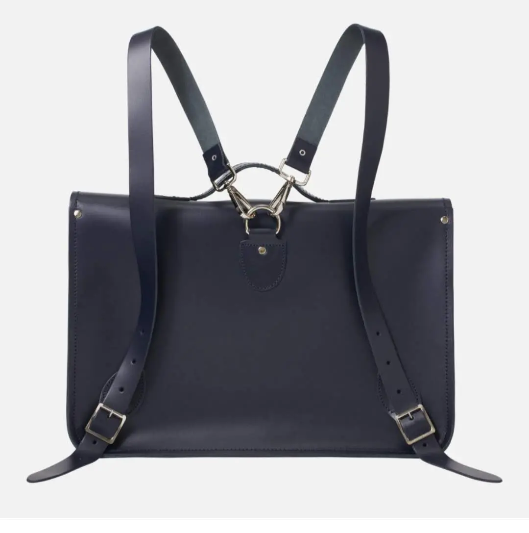 Leather Backpack Satchel - Navy Blue - Image 2