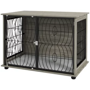 37" Indoor Dog Crate Furniture End Table w/ Plush Washable Cushion, Lockable Door, for Large Size Dogs | PawHut