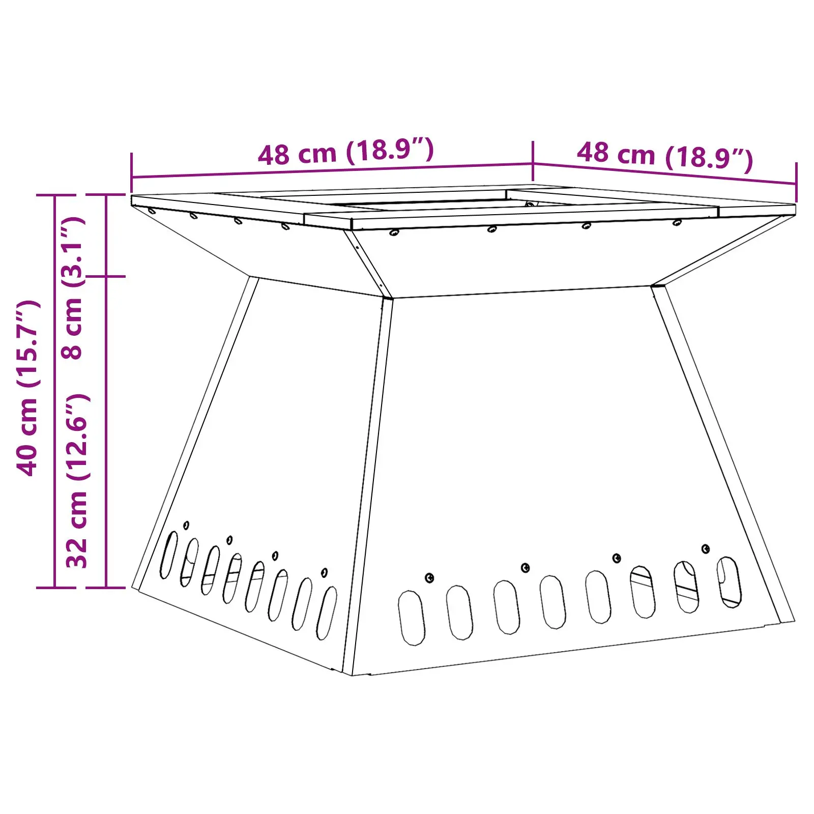 vidaXL Fire Pit Black 48x48x40 cm Steel - Image 10