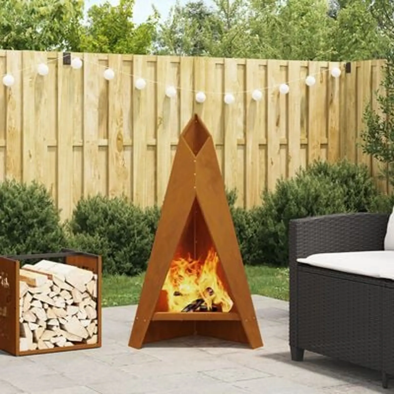 vidaXL Fire Pit Pyramid Black 58x36x100 cm Steel - Image 13